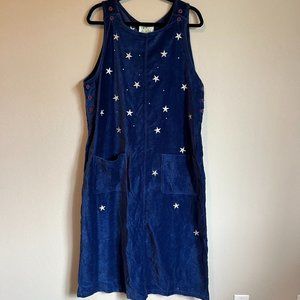 NWT The Quacker Factory Sz L Navy Velvet Maxi Dress Silver Star Embroidery Gems